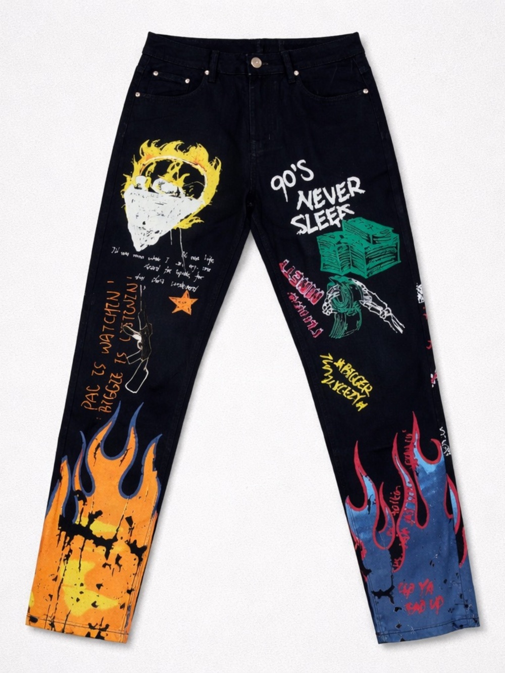 Men's Graphic Design Denim Jeans Streetwear Slim Fit Mid-Waist Size 30/29